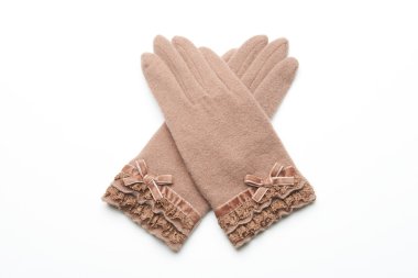 Yün örme eldiven beyaz arka plan üzerinde