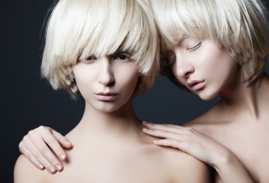 girls with fashion make up and white wigs