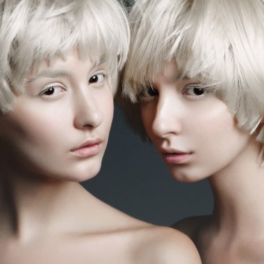 girls with fashion make up and white wigs
