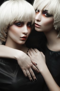 girls with fashion make up and white wigs