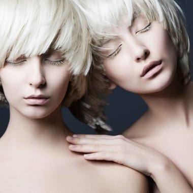 girls with fashion make up and white wigs