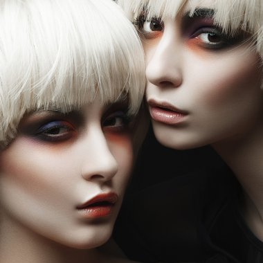 girls with fashion make up and white wigs