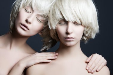 girls with fashion make up and white wigs