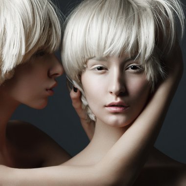 girls with fashion make up and white wigs