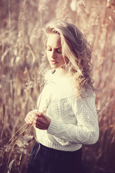 Blondes Mädchen auf einem Feld — Stockfoto