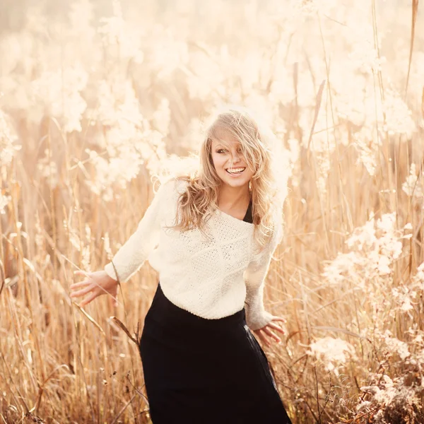 Girl in an autumn field — Stock Photo, Image