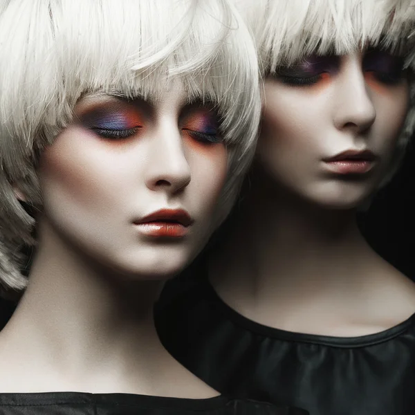 Girls with fashion make up and white wigs — Stock Photo, Image