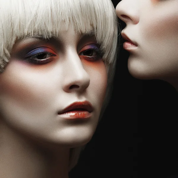 Girls with fashion make up and white wigs — Stock Photo, Image