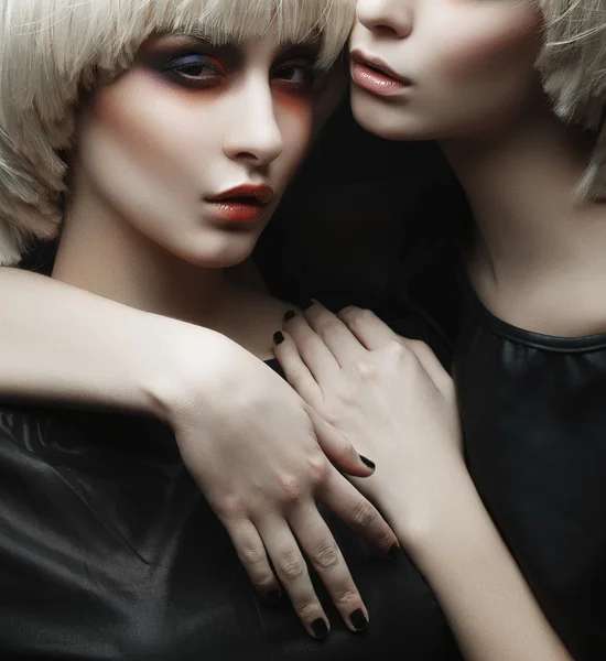 Girls with fashion make up and white wigs — Stock Photo, Image