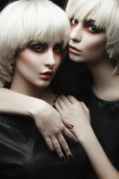 Girls with fashion make up and white wigs — Stock Photo, Image