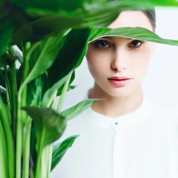 녹색 꽃 아름 다운 소녀 — 스톡 사진