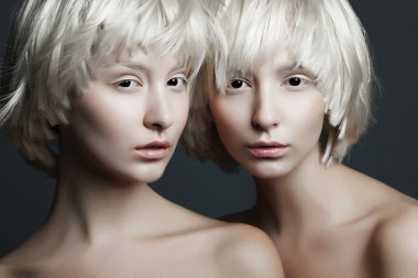 girls with fashion make up and white wigs