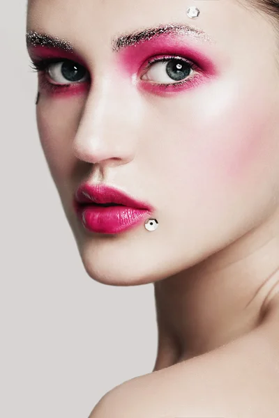 Girl with creative pink make up — Stock Photo, Image