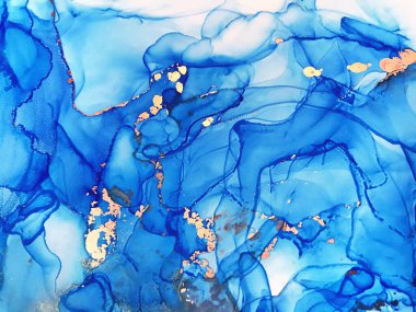 Altın ve mavi mermer mürekkep dokusu. Soyut sanat pırıltısı lüks arka plan.