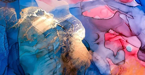 Złota Folia Malowana Niebiesko Cyjanowym Tuszu Marmuru Streszczenie Sztuki Brokat — Zdjęcie stockowe