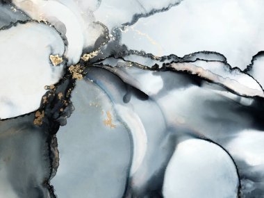 Akışkan sanat mürekkebi, altın folyo lekeli gri desenli. Birinci sınıf sanatsal arkaplan.