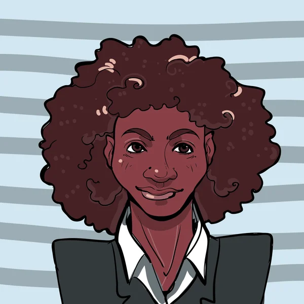 Ilustração vetorial de uma jovem mulher de negócios negra sorridente com afro . — Vetor de Stock