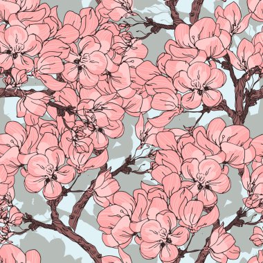 Kiraz çiçeği vektör arka plan. Sorunsuz çiçek deseni.