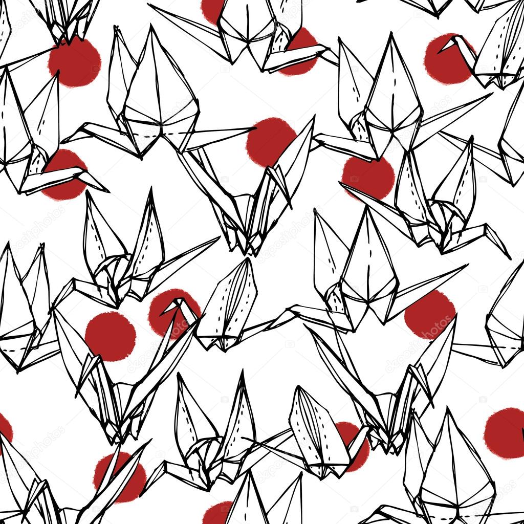 Origami paper bird crane seamless pattern. vector illustration.