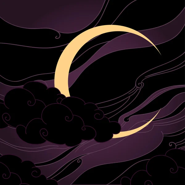 Ilustración vectorial de una luna creciente en estilo oriental — Archivo Imágenes Vectoriales