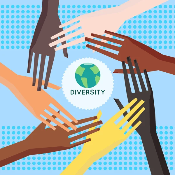 Illustration av ett folks händer med olika hudfärg tillsammans. Race jämlikhet, tolerans illustration. — Stock vektor