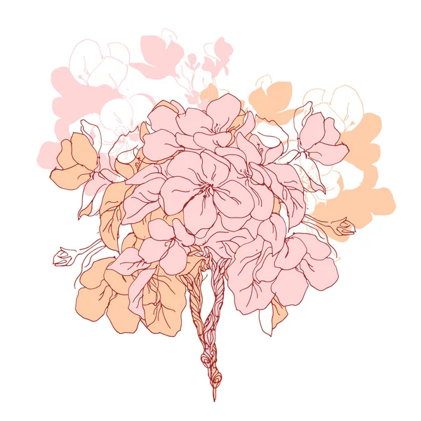 Desain latar belakang bunga Sakura cherry. Cabang dengan ilustrasi bunga . - Stok Vektor
