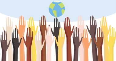 Illustration of a peoples hands with different skin color together. Race equality, tolerance illustration. clipart