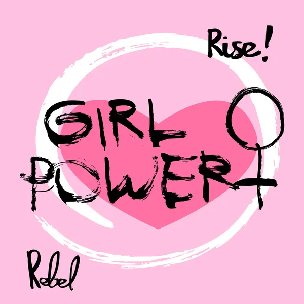 Kız güç feminizm sembolü, pembe arka plan mürekkeple yazılmış. T-shirt illüstrasyon kavramı.