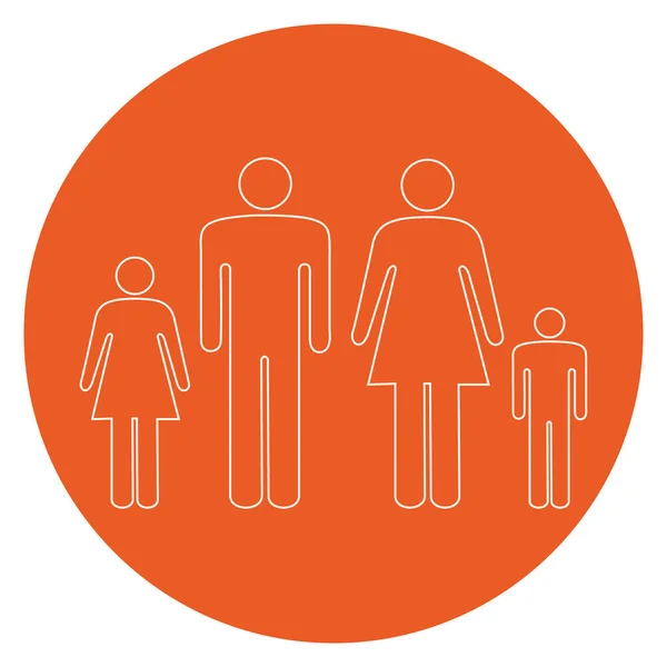 Familjen Skissera Vektor Illustration Ikon Orange Cirkulär Bakgrund Platt Ikon — Stock vektor