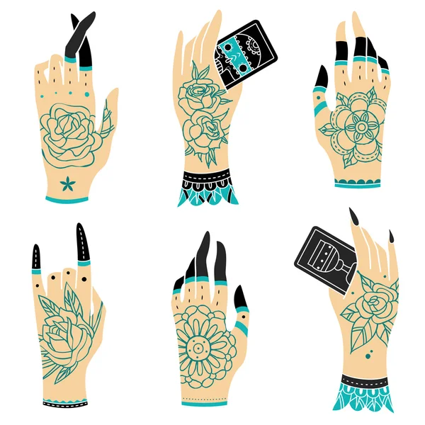 Old school tattoo hands — Stock Vector