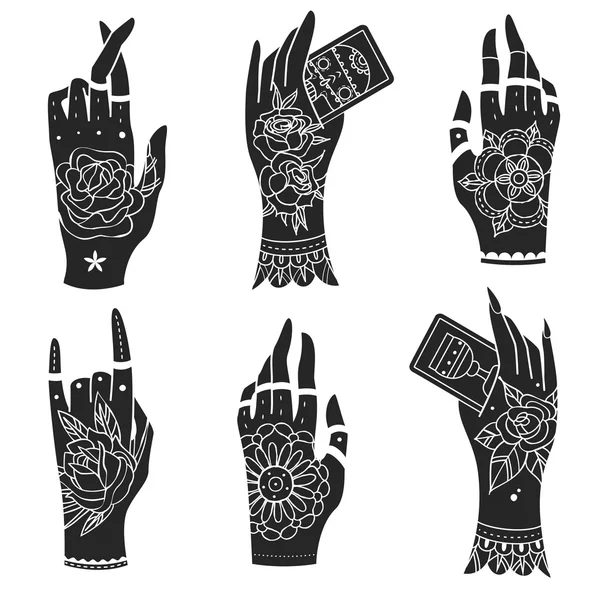 Old school tattoo hands — Stock Vector