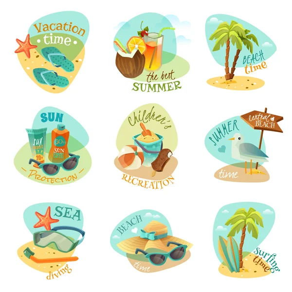 Conjunto de emblemas de playa — Vector de stock