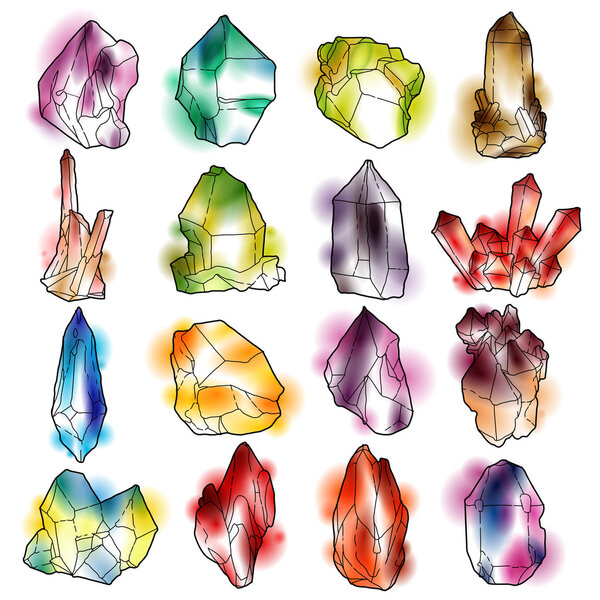 Crystals and stones Isolated Vector Set