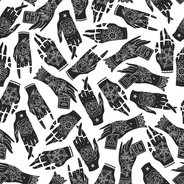 Tätowierte Hände nahtloses Muster — Stockvektor