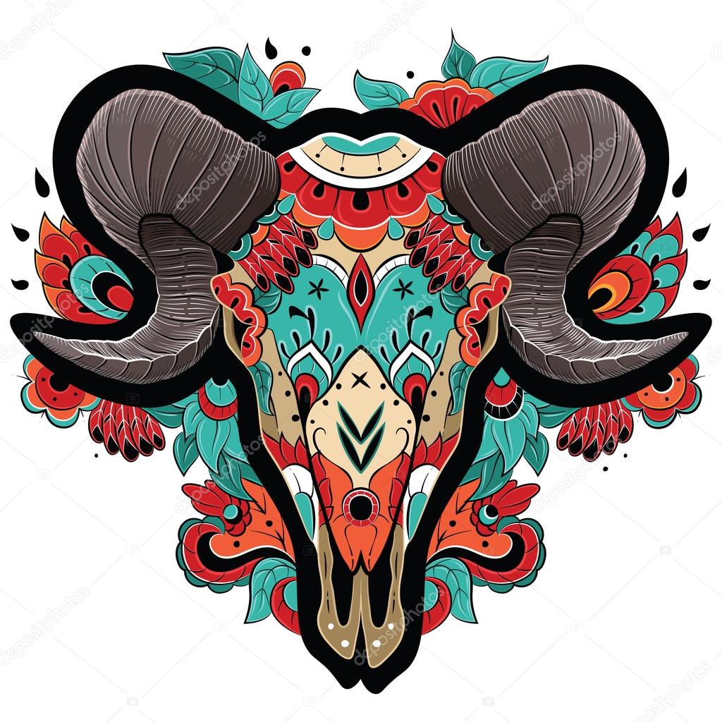 Colorful Ram Skull