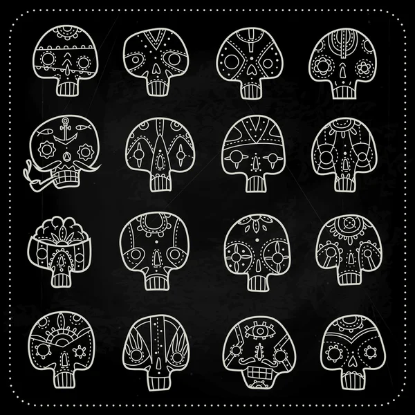 Skulls chalk set — Stock Vector