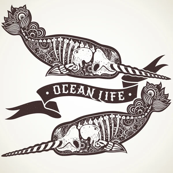 Stilize iskelet boynuzlu balina