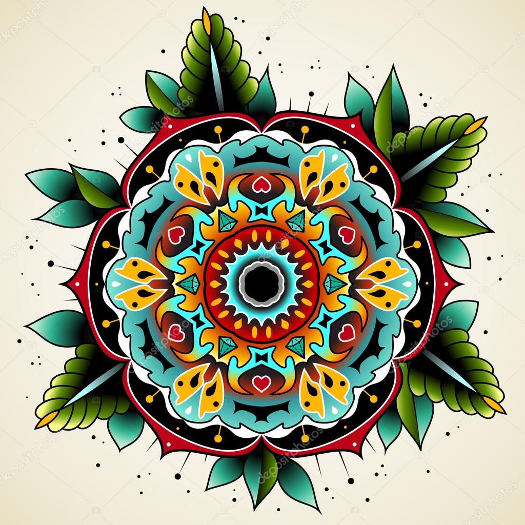Flor Del Tatuaje De La Vieja Escuela Archivo Imágenes Vectoriales