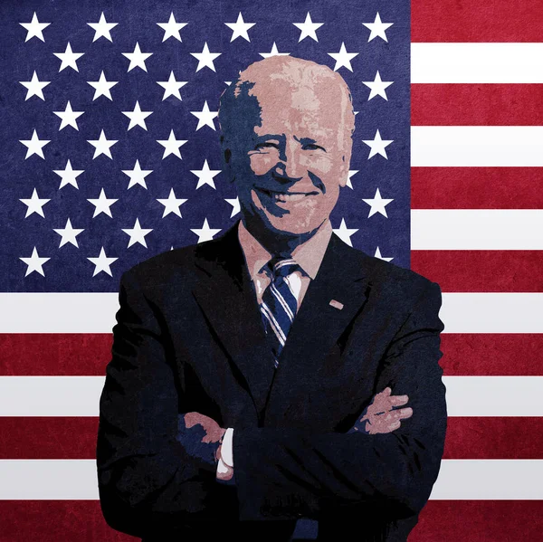 华盛顿特区 Joe Biden 将就任第46任美国总统 以美国国旗为背景的造型肖像 — 图库照片