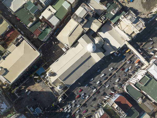 Quiapo, Metro manila, Philippines - Top view of Quiapo church, Plaza Miranda and Quezon Boulevard..