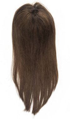 A long straight brunette wig, toupee or hair topper against a plain white backdrop. clipart