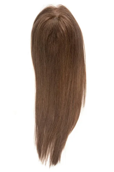 Long Straight Brown Wig Toupee Hair Topper Plain White Backdrop — Stock Photo, Image