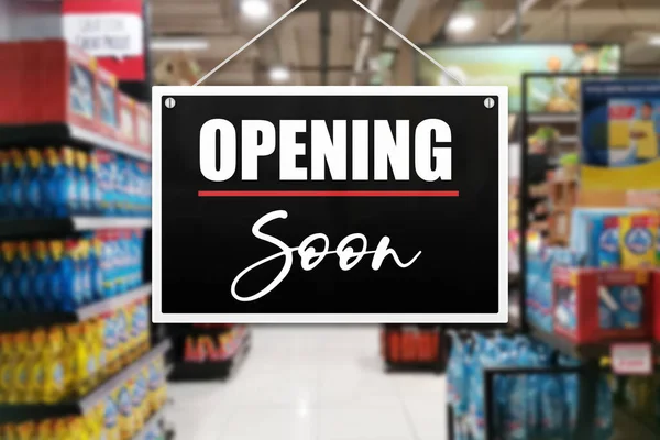 Signo Apertura Pronto Supermercado Tienda Comestibles —  Fotos de Stock