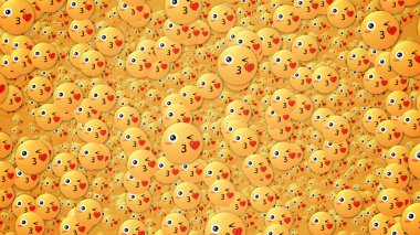 Birçok öpüşme emojisinin geçmişi. Sosyal medya ve iletişim konsepti duvar kağıdı.