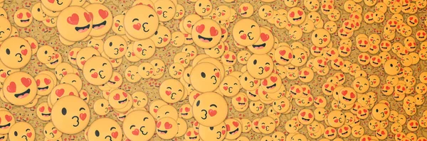 Pozadí Několikanásobného Polibku Emojis Srdcem Sociální Média Láska Komunikace Koncept — Stock fotografie