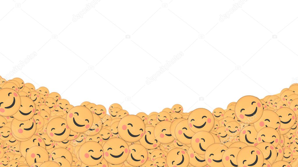 Background of multiple happy emojis concentrated in the bottom. Social media, and communications concept backdrop. Positive mood.