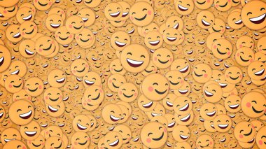 Bir sürü tatlı, gülümseyen ve sırıtan emojilerin geçmişi. Sosyal medya ve iletişim kavramı arkaplanı.