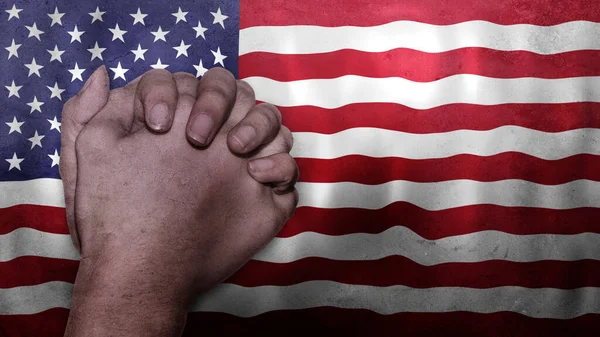 Una Mano Che Prega Con Bandiera Degli Stati Uniti Come — Foto Stock