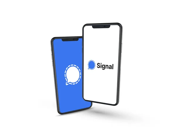 Logo Signální Aplikace Obrazovce Chytrého Telefonu Multiplatformní Šifrovaná Služba — Stock fotografie