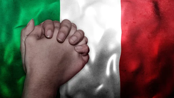 Hand Praying Flag Italy Background Grunge Depressing Look Can Represent —  Fotos de Stock